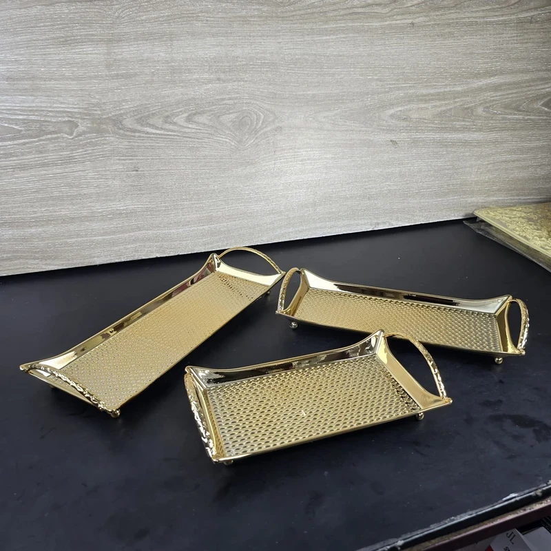 European Delicate Fruit Plate, Luxury Gold Tray, Fruit Plate, Home Cake Tray 3pcs set