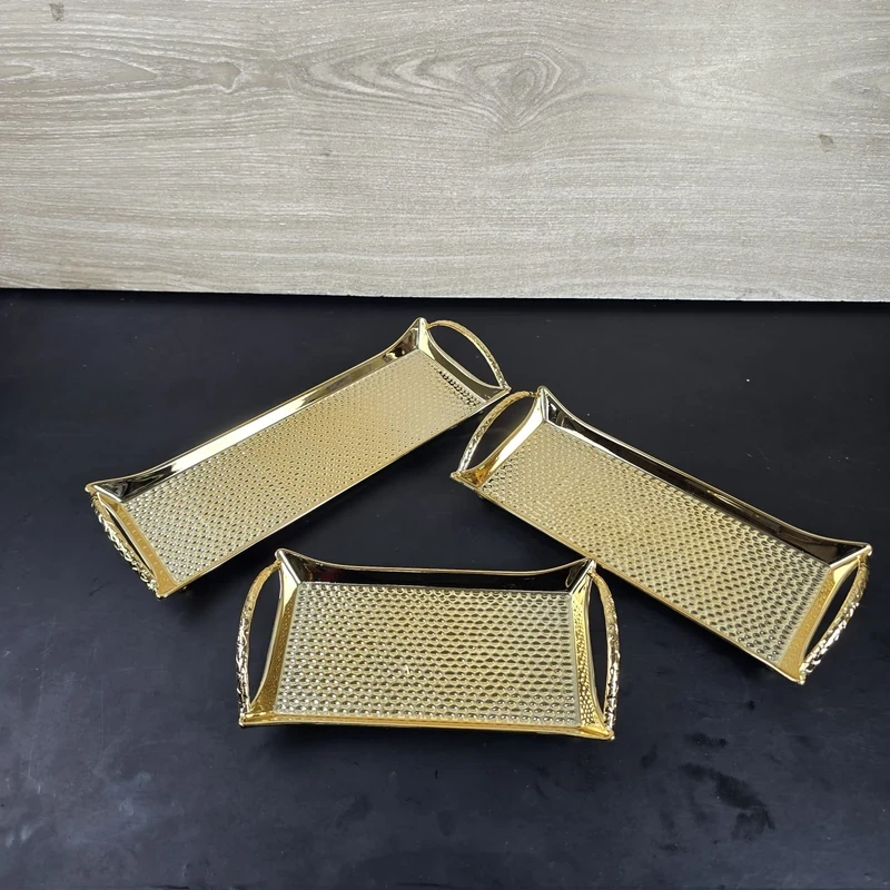 European Delicate Fruit Plate, Luxury Gold Tray, Fruit Plate, Home Cake Tray 3pcs set - Image 5