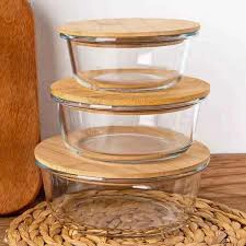 Perx 3 Pcs Glass Lunch Box Set – Fruit Refrigerator Fresh Food Storage Containers with Wooden Lids (Microwave Oven Safe | Bento Box Style | Rectangular) - Image 8