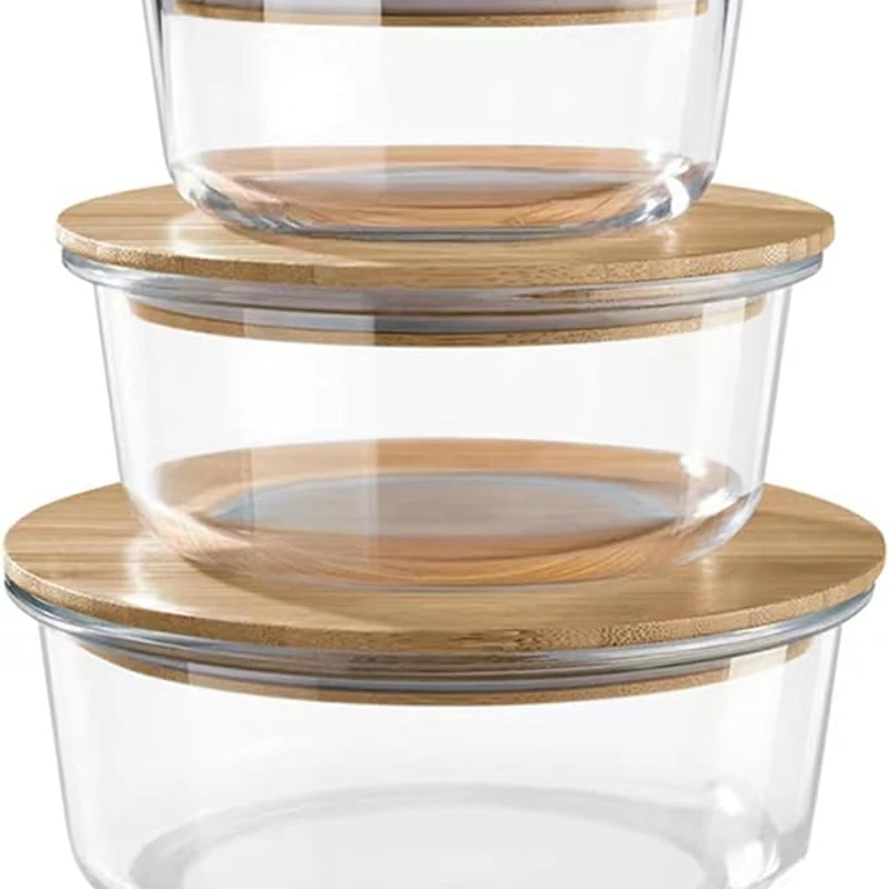 Perx 3 Pcs Glass Lunch Box Set – Fruit Refrigerator Fresh Food Storage Containers with Wooden Lids (Microwave Oven Safe | Bento Box Style | Rectangular) - Image 9