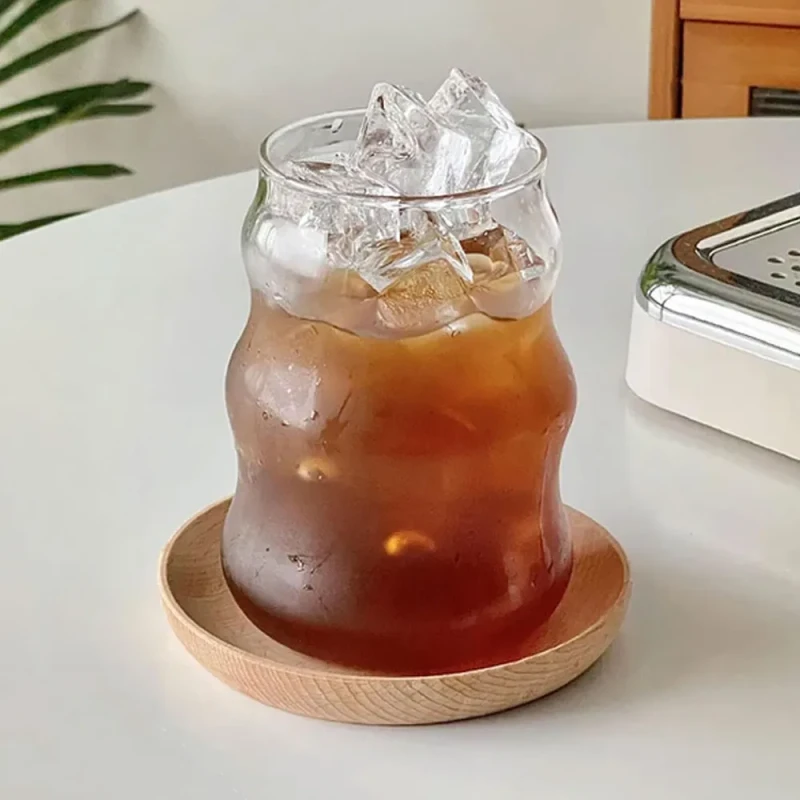 450ml Wavy Glass Cup with Bamboo Lid & Straw
