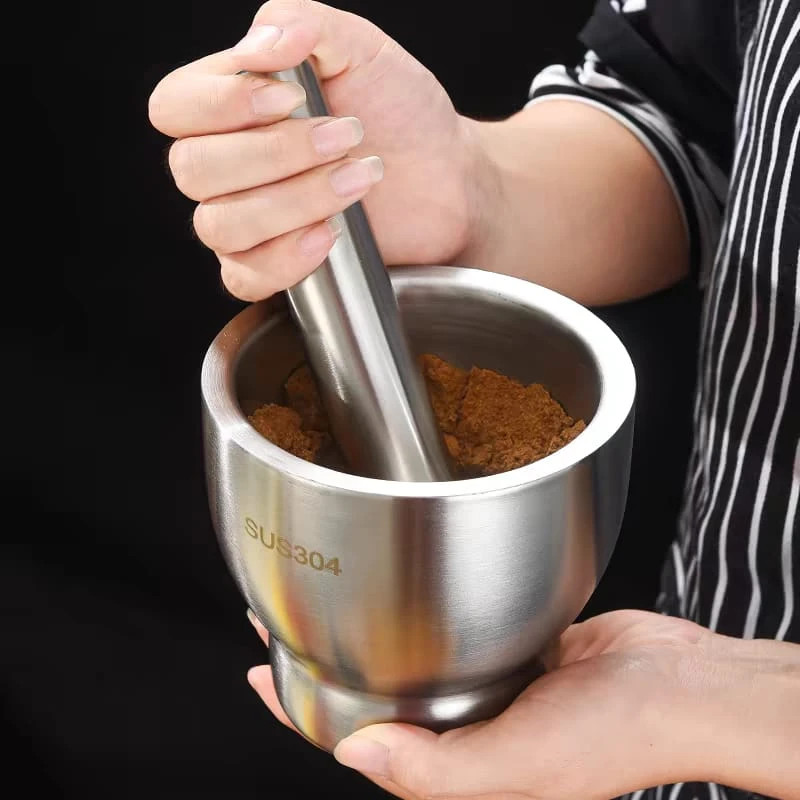 304 Stainless Steel Garlic Masher – Manual Mortar and Pestle Grinding Bowl - Image 4