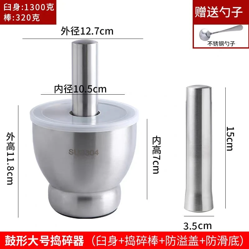 304 Stainless Steel Garlic Masher – Manual Mortar and Pestle Grinding Bowl - Image 8