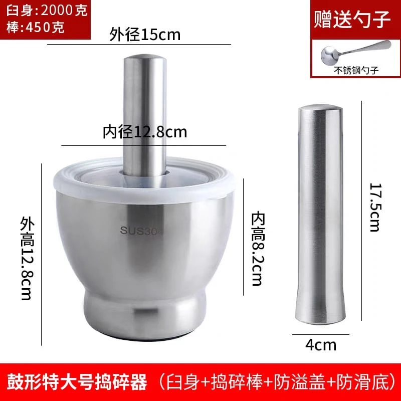 304 Stainless Steel Garlic Masher – Manual Mortar and Pestle Grinding Bowl - Image 9