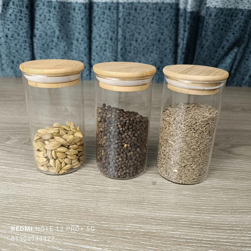 3 Pcs Borosilicate Spice jar 350 ml wodden lid