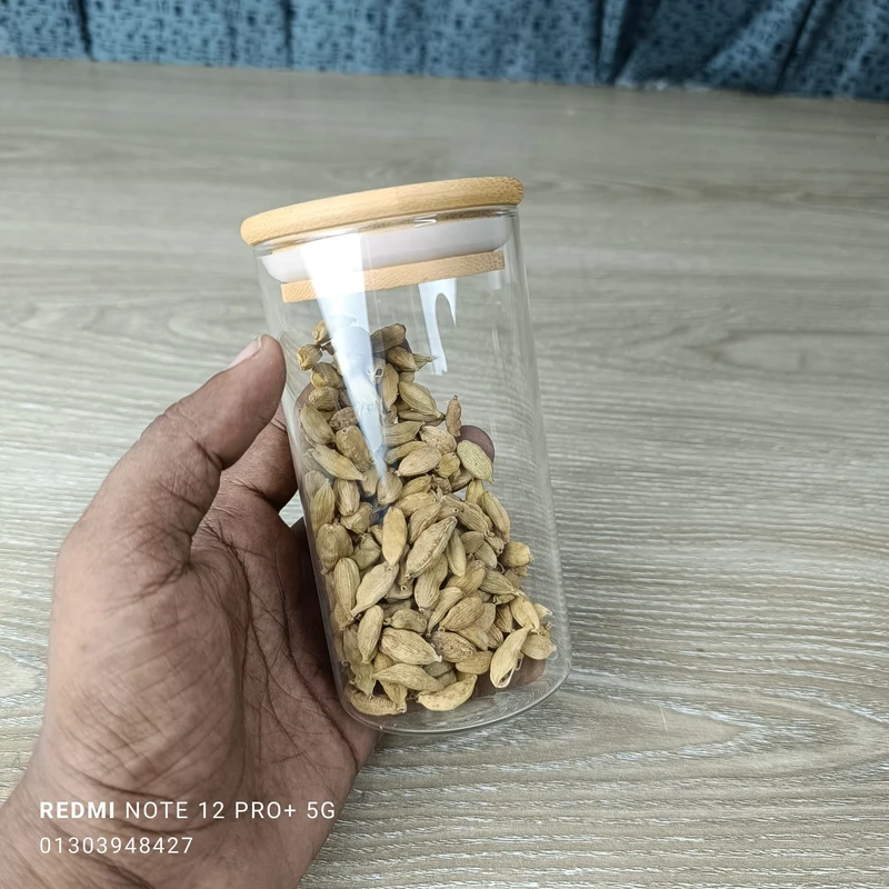 3 Pcs Borosilicate Spice jar 350 ml wodden lid
