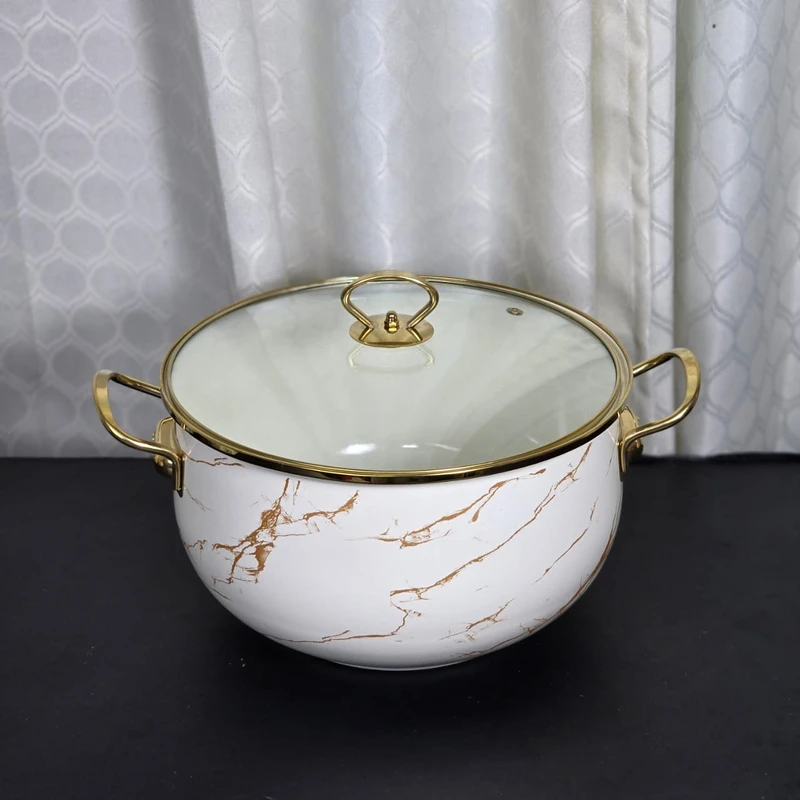 Enamel Soup Pot Retro Flower Bird Binaural Large Capacity Stew Pot with Lid Home Enamel Utensils for Kitchen Delicate Cookware - Image 5