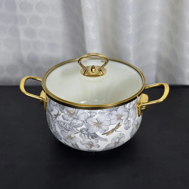 Enamel Soup Pot Retro Flower Bird Binaural Large Capacity Stew Pot with Lid Home Enamel Utensils for Kitchen Delicate Cookware - Image 6