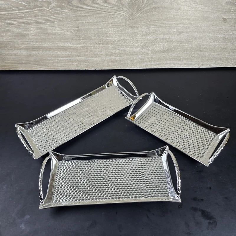 European Delicate Fruit Plate, Luxury Silver Tray, Fruit Plate, Home Cake Tray 3pcs set