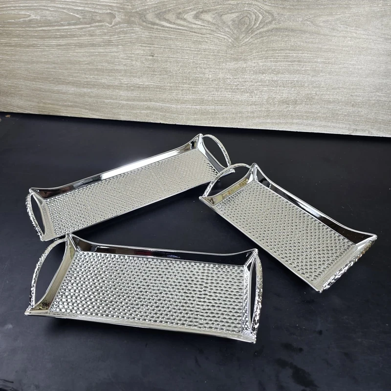 European Delicate Fruit Plate, Luxury Silver Tray, Fruit Plate, Home Cake Tray 3pcs set