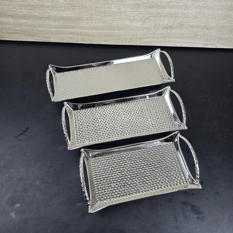 European Delicate Fruit Plate, Luxury Silver Tray, Fruit Plate, Home Cake Tray 3pcs set - Image 3