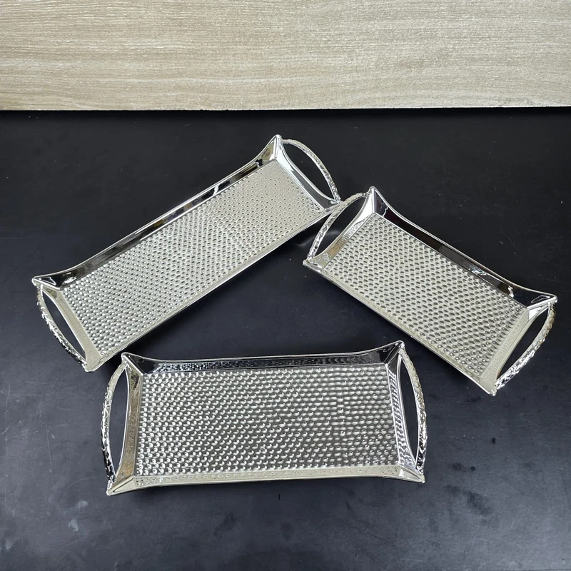European Delicate Fruit Plate, Luxury Silver Tray, Fruit Plate, Home Cake Tray 3pcs set - Image 4