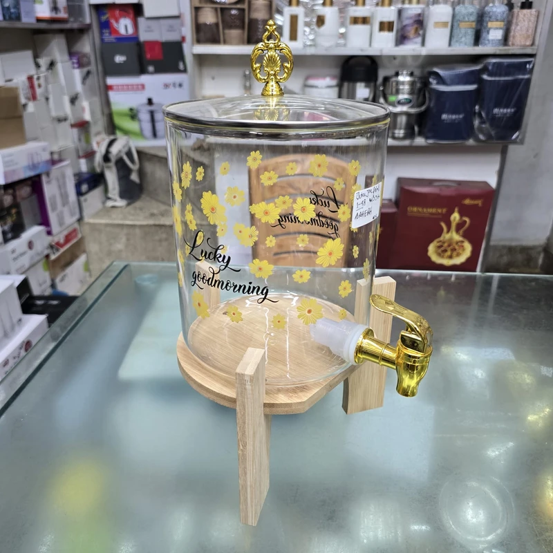 3.6 Liter Yellow Flower Juice Dispenser wodden stan