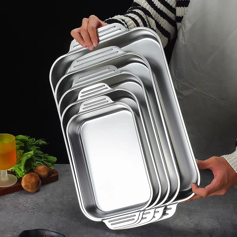 Stainless Steel Rectangular Baking Pan with Handle Non-Stick Kitchen Fruit Bread Pastry Deepening Food Bake Tray Bakeware Baking
