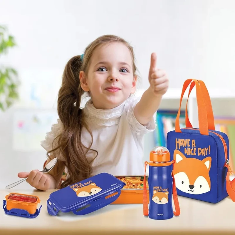 MILTON Kidz Combo Tiffin (2 Inner Steel Containers, 650 ml; 1 Stainless Steel Bottle, 415 ml) with Insulated Fabric Jacket, Dark Blue, Odour Proof, Leak Proof, Easy to Carry, Food Grade - Image 7