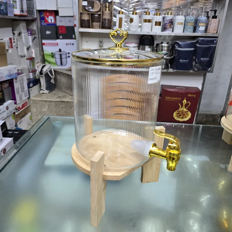 Glass Beverage Dispenser with Faucet and Lid, 3.6Qt. Capacitymodel white step wooden stan
