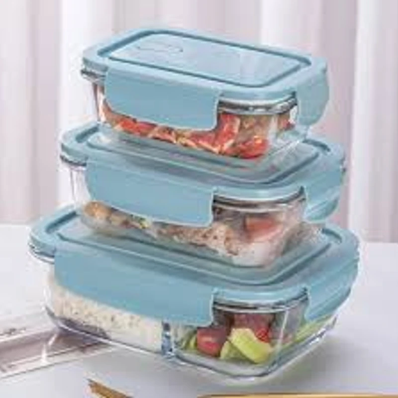 Glass Food Storage Containers with Leakproof Lids Set of 3 410ml - 680ml - 1040ml