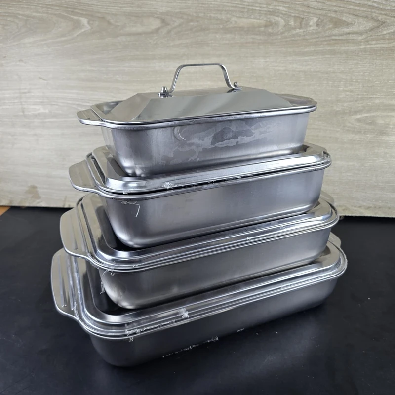 Steel Rectangular Fish Grill Tray with Lid and Handles (Deep Flat Bottom Pan – Ideal for Grilled Fish, Seafood, BBQ, Hot Pot, and More)