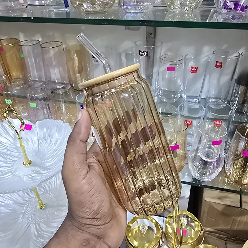 1Pcs Trendy Glass Juice Pot Golden step