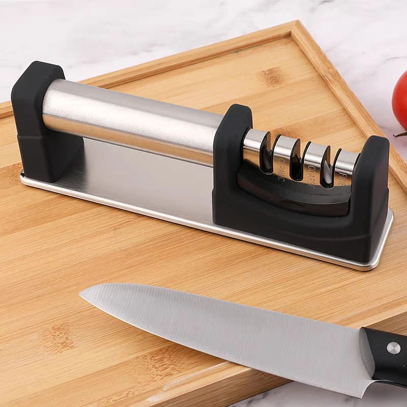 Professional 3 Stage Kitchen Knife Sharpener - Free Spare Grinding Head, Safe Non Slip Sharpening System, Ergonomic Design, Durable Quality, Painstakingly Tested