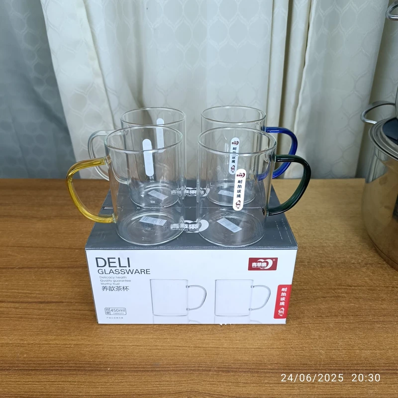 GPB19L4 Borosilicate Glass Mugs with Color Handles - 450ml, Heat Resistant, Lightweight, Fireproof for Oven, Perfect for Hot & Cool Drinks (4pcs Set) - Image 11