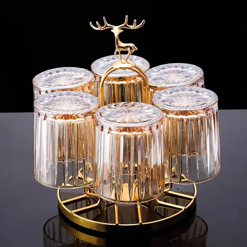 Stylish and Practical Glass Bottle Drying Rack with 6 Hooks for Space-Saving Storage