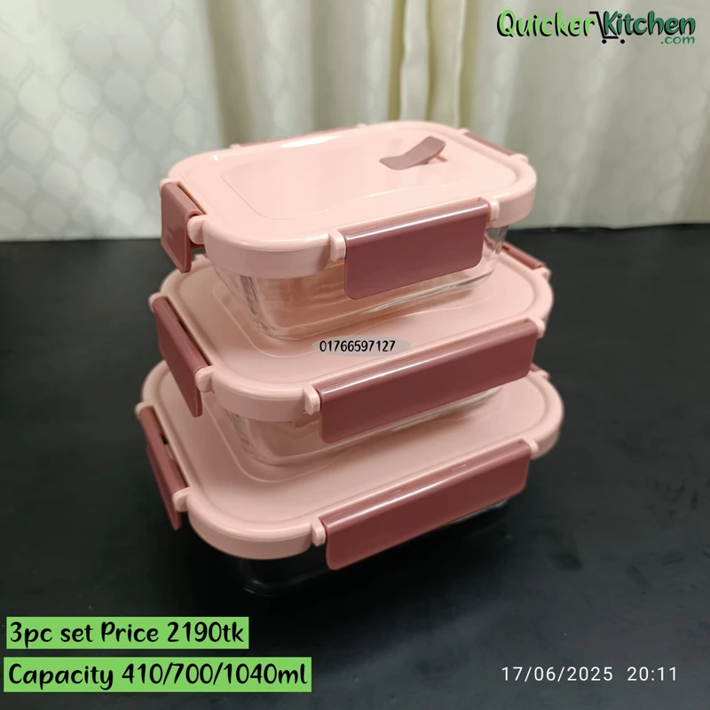 Airtight Food Storage Bati Set – 3 Pieces Pink