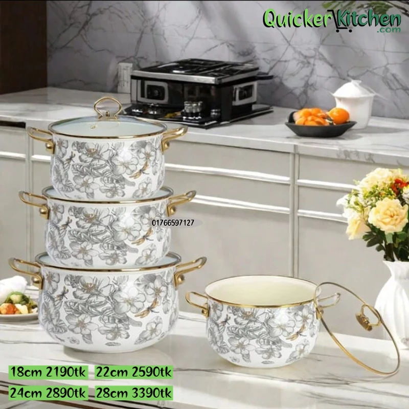 Enamel Soup Pot Retro Flower Bird Binaural Large Capacity Stew Pot with Lid Home Enamel Utensils for Kitchen Delicate Cookware
