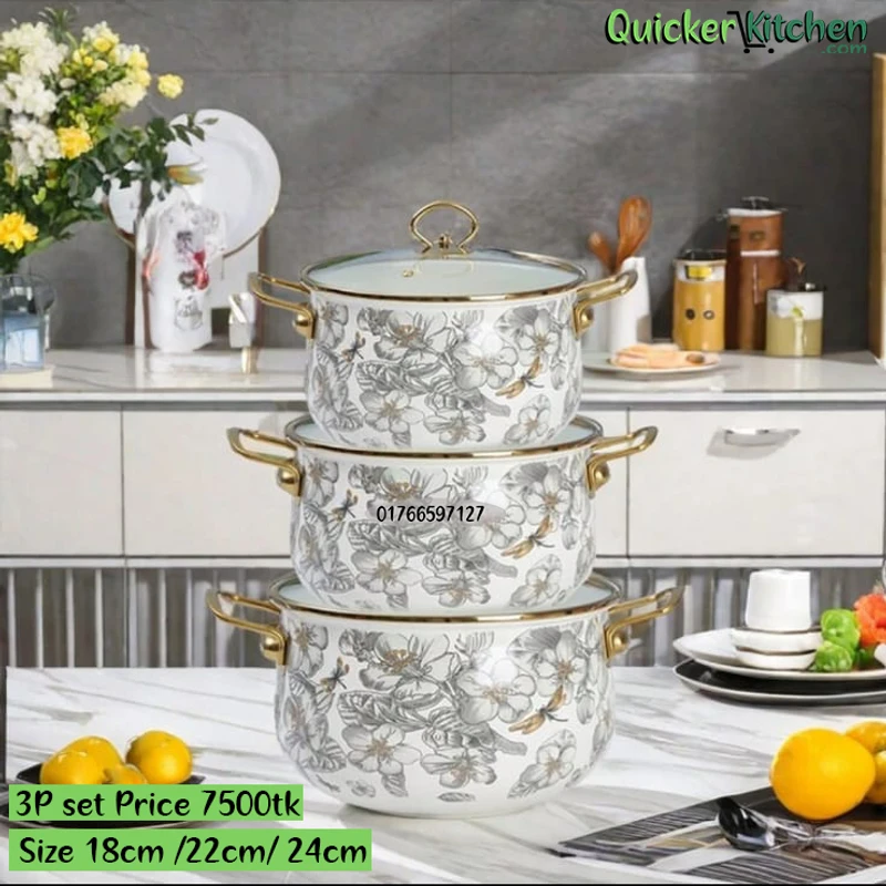 Enamel Soup Pot Retro Flower Bird Binaural Large Capacity Stew Pot with Lid Home Enamel Utensils for Kitchen Delicate Cookware - Image 3