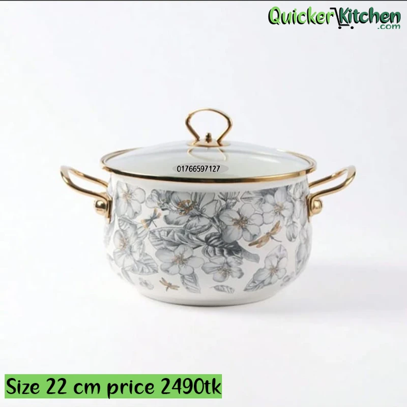 Enamel Soup Pot Retro Flower Bird Binaural Large Capacity Stew Pot with Lid Home Enamel Utensils for Kitchen Delicate Cookware