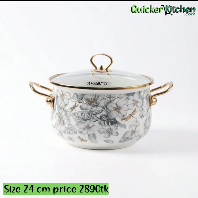 Enamel Soup Pot Retro Flower Bird Binaural Large Capacity Stew Pot with Lid Home Enamel Utensils for Kitchen Delicate Cookware - Image 3