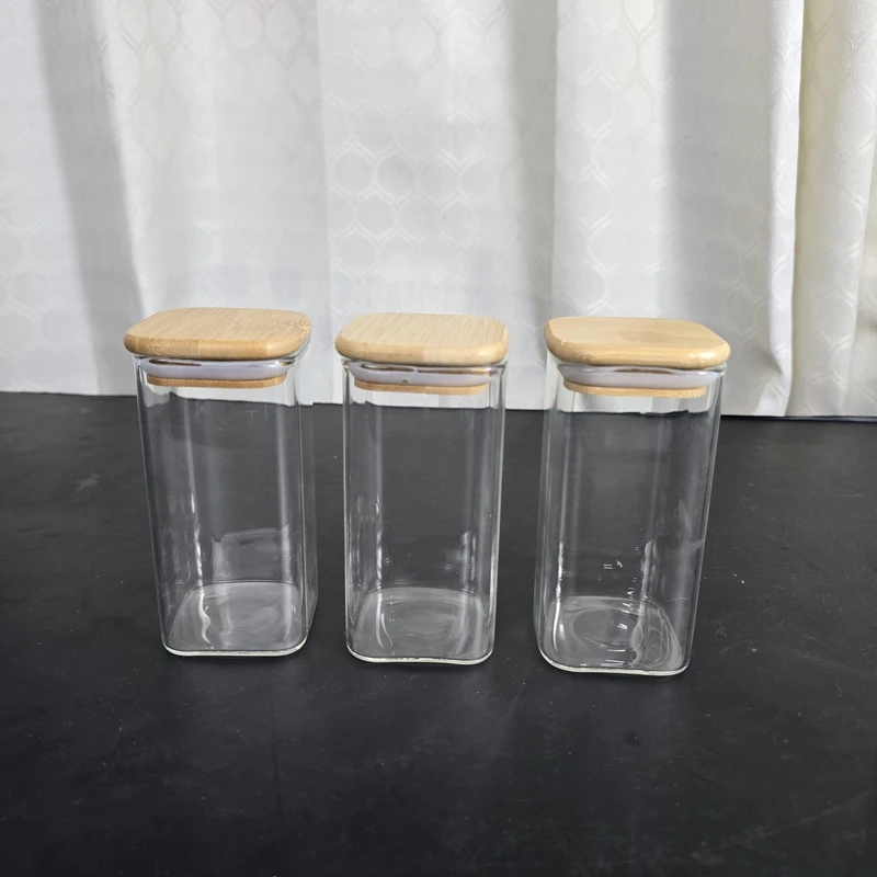 3 Pcs Airtight Glass Cookie Jar bambo lid squwer 350ml-46.45 - Image 5