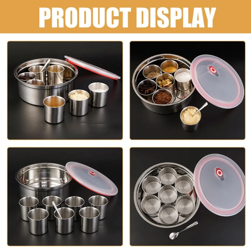 8 in 1 set Stainless Steel Seasoning Container Lid Multi-functional Condiment Canister for Kitchen Home and Restaurant Compact Design for Sugar Salt Pepper and Spices Storage - Image 4