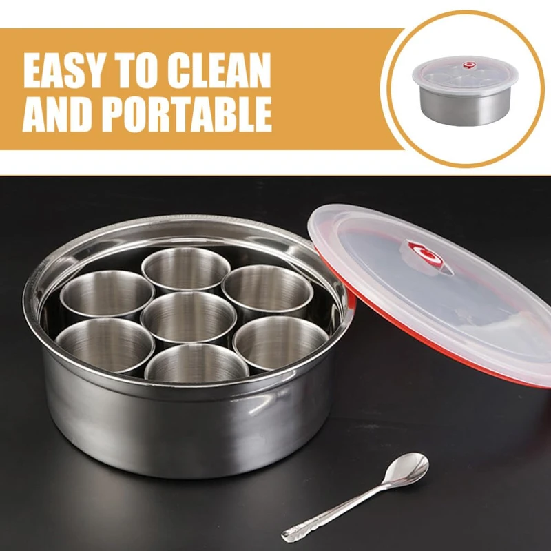 8 in 1 set Stainless Steel Seasoning Container Lid Multi-functional Condiment Canister for Kitchen Home and Restaurant Compact Design for Sugar Salt Pepper and Spices Storage - Image 6