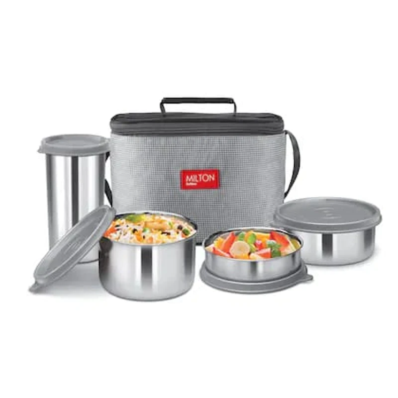 MILTON Delicious Combo Lunch Box Set with Bag, Leak-proof Containers, Insulated Tiffin Box Set of 4 - Orange