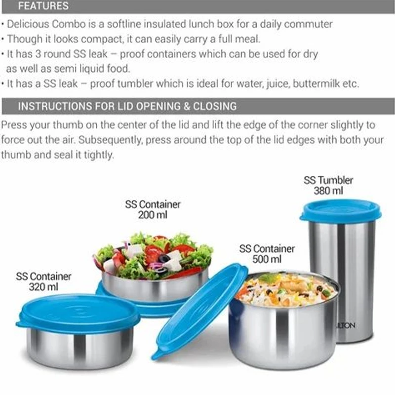 MILTON Delicious Combo Lunch Box Set with Bag, Leak-proof Containers, Insulated Tiffin Box Set of 4 - Orange - Image 4