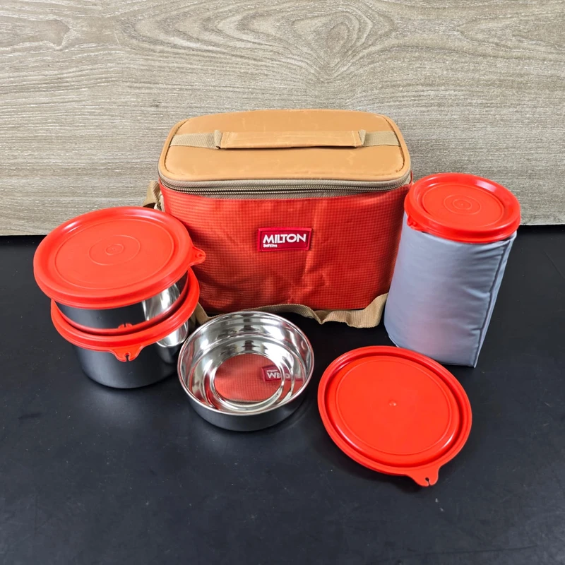 MILTON Delicious Combo Lunch Box Set with Bag, Leak-proof Containers, Insulated Tiffin Box Set of 4 - Orange - Image 9