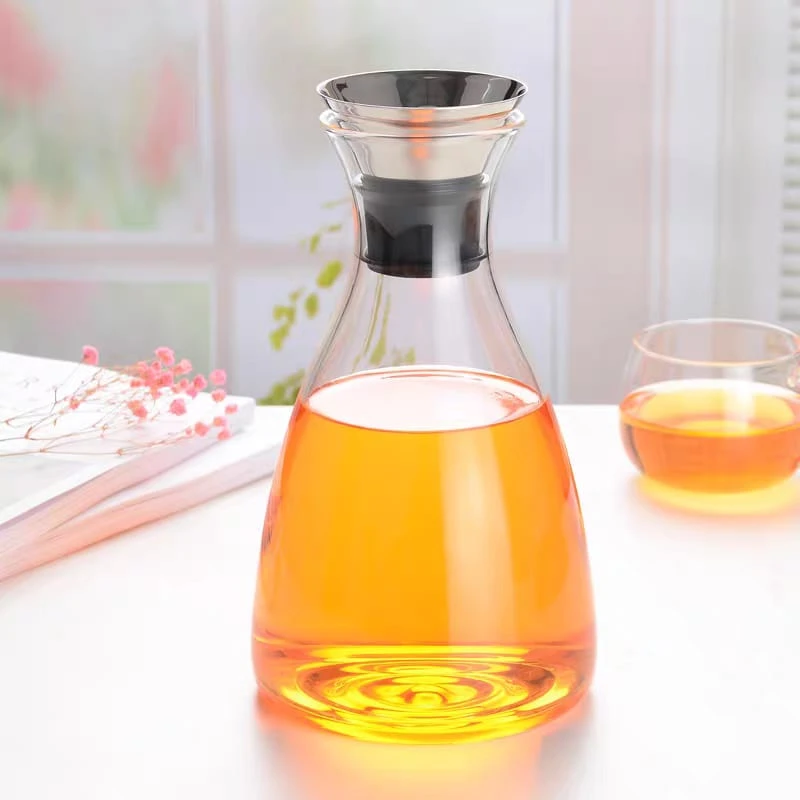 Glass Carafe with Stainless Steel Flip-top Lid Hot or Iced Water Pitcher Create Your Ice Water Beverages 1500ml