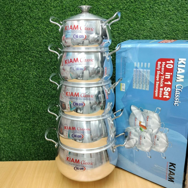 Kiam Heavy Thick Base Belly Shape Saucepan 10 in 1 set