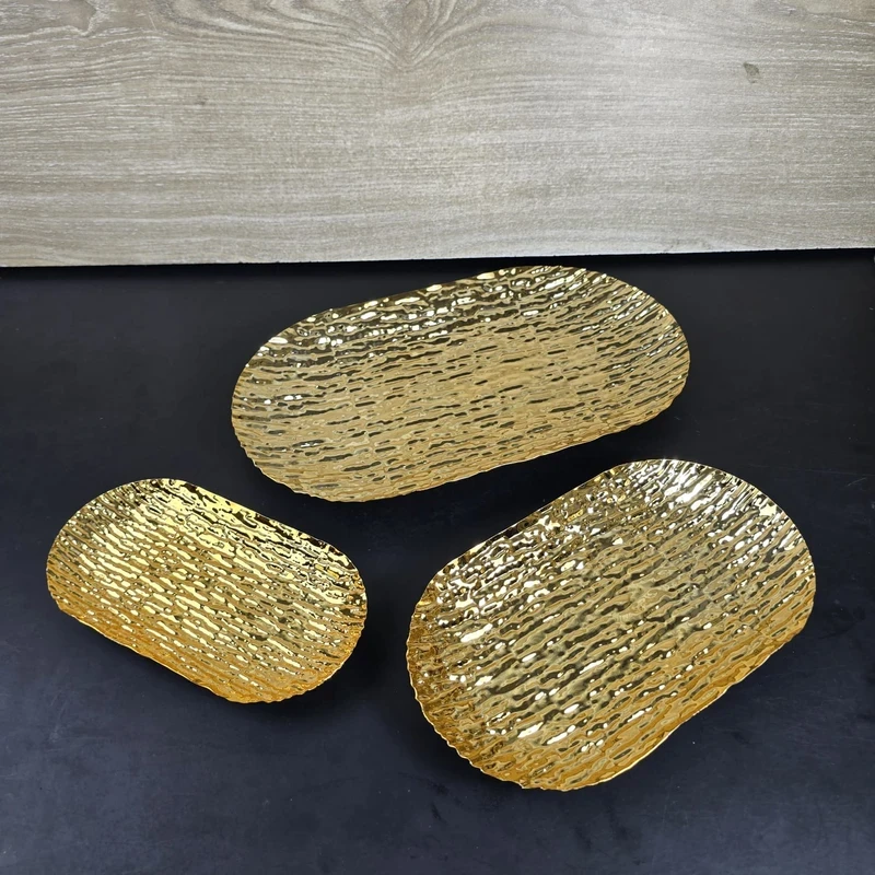 European Delicate Fruit Plate, Luxury Gold Tray, Fruit Plate, Home Cake Tray 3pcs set