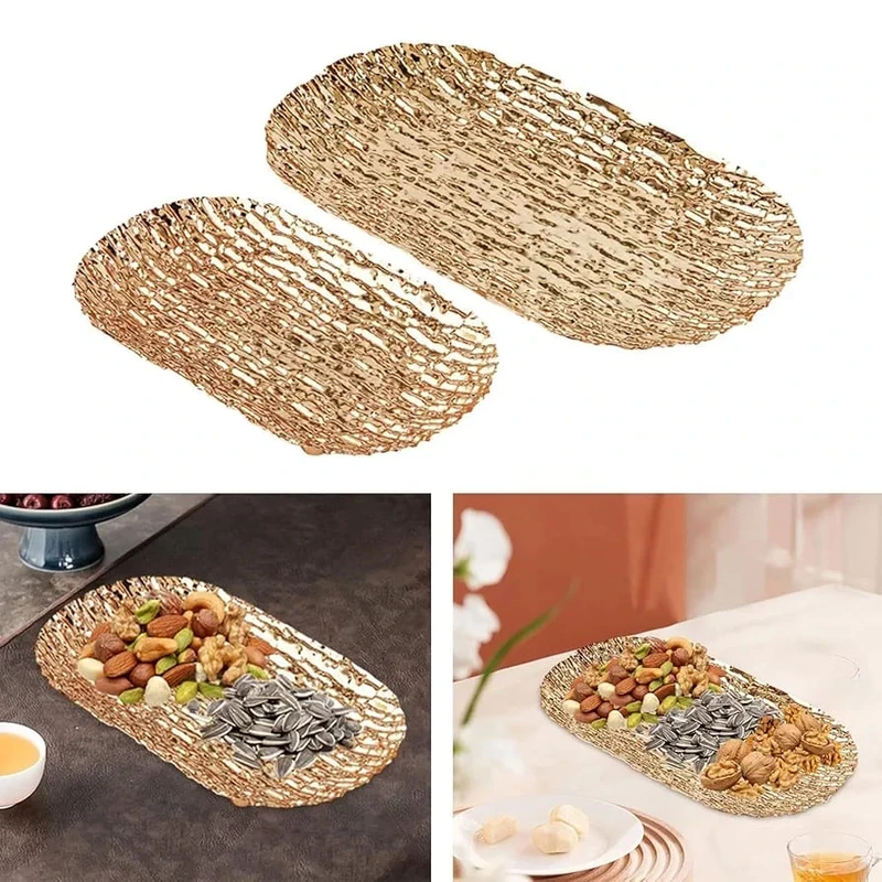 European Delicate Fruit Plate, Luxury Gold Tray, Fruit Plate, Home Cake Tray 3pcs set