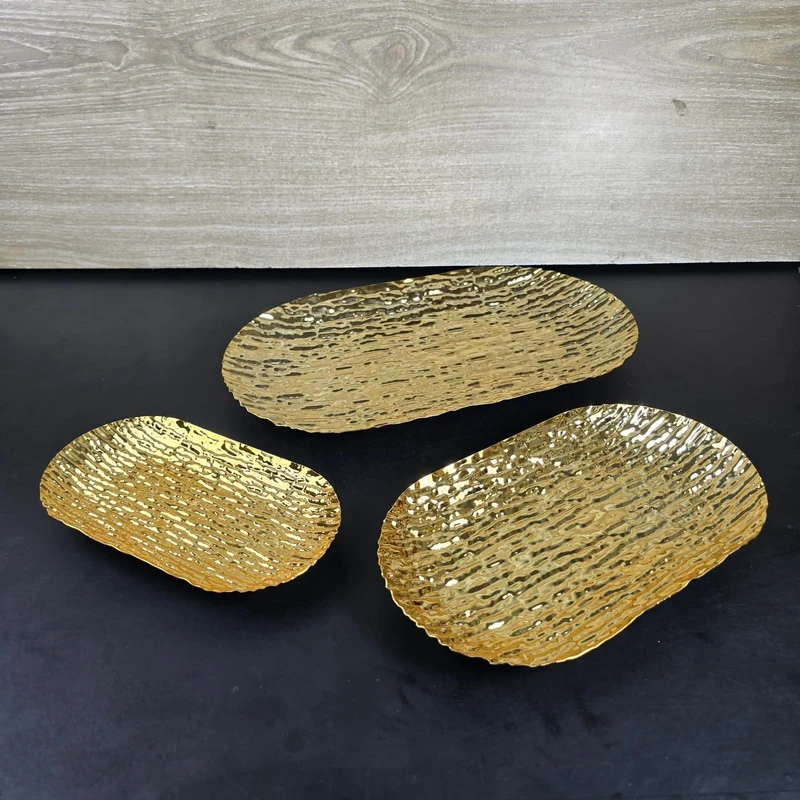 European Delicate Fruit Plate, Luxury Gold Tray, Fruit Plate, Home Cake Tray 3pcs set - Image 3