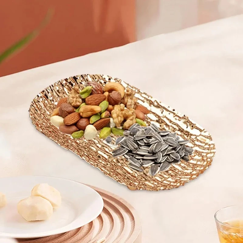 European Delicate Fruit Plate, Luxury Gold Tray, Fruit Plate, Home Cake Tray 3pcs set - Image 5