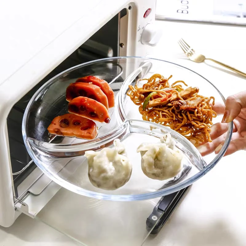 1pc Divided Food Plate - Glass Dinnerware Smooth for Easy Cleaning for Serving Snacks Fruit and Steak Transparent Design Safe for Daily Use Round - Image 3