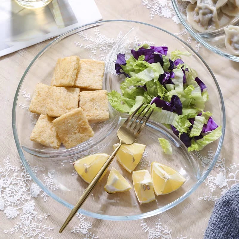 1pc Divided Food Plate - Glass Dinnerware Smooth for Easy Cleaning for Serving Snacks Fruit and Steak Transparent Design Safe for Daily Use Round - Image 4