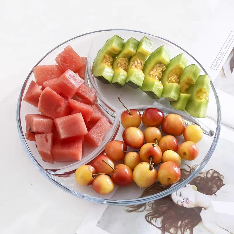 1pc Divided Food Plate - Glass Dinnerware Smooth for Easy Cleaning for Serving Snacks Fruit and Steak Transparent Design Safe for Daily Use Round - Image 5