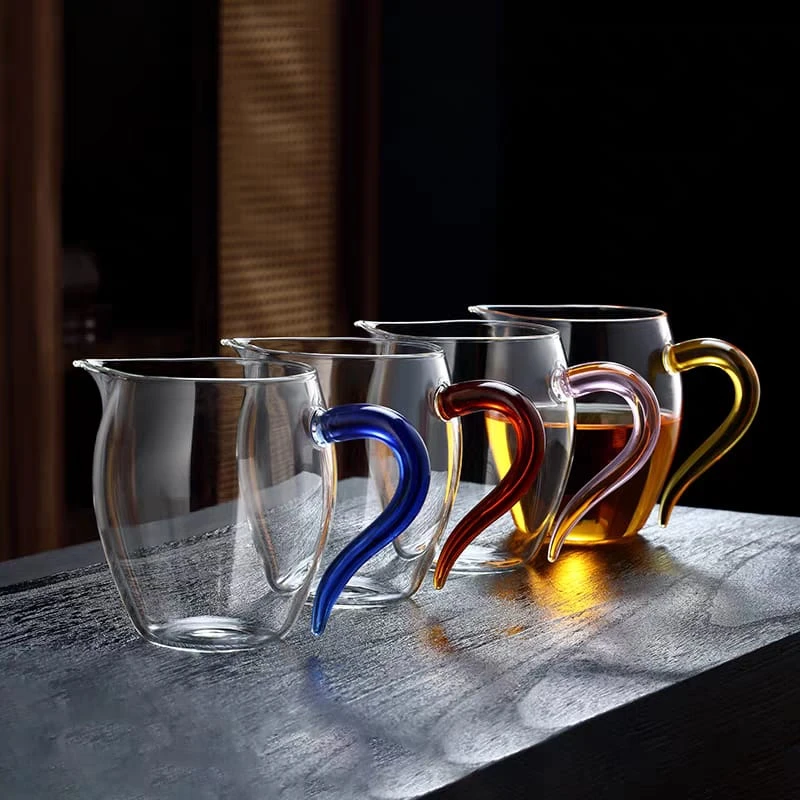 350 ml Thickening Kungfu Tea Set, High Borosilicate Glass, Transparent Distributor Teacup, 3 Colors