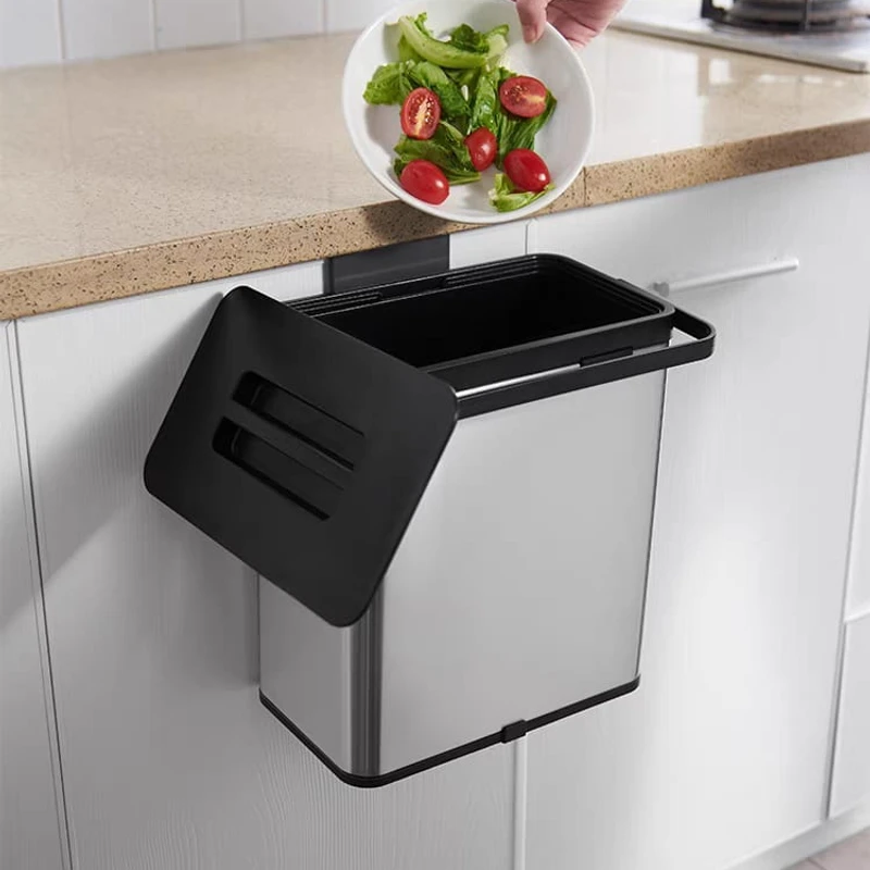 4L Hanging Trash Can Waste Bin Over Cabinet Door Indoor Mounted Trash Bin