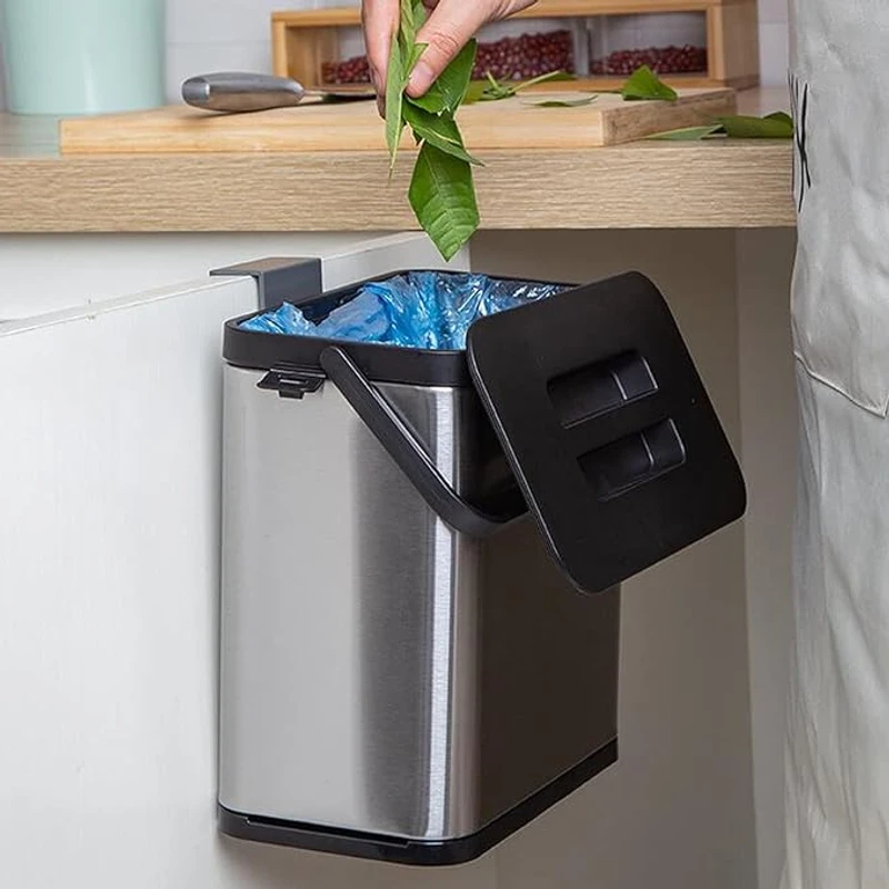 4L Hanging Trash Can Waste Bin Over Cabinet Door Indoor Mounted Trash Bin - Image 3