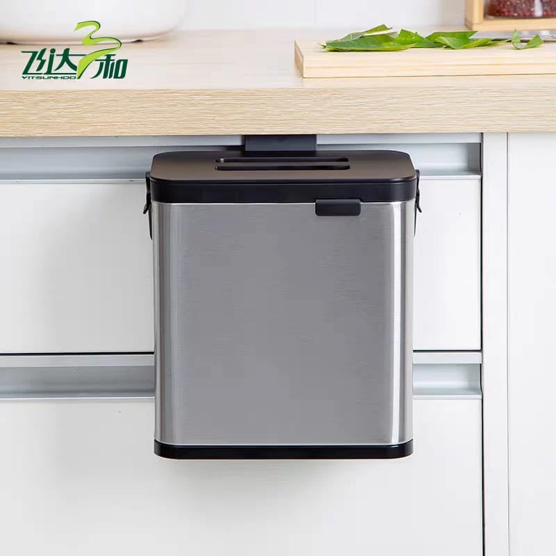 4L Hanging Trash Can Waste Bin Over Cabinet Door Indoor Mounted Trash Bin - Image 4